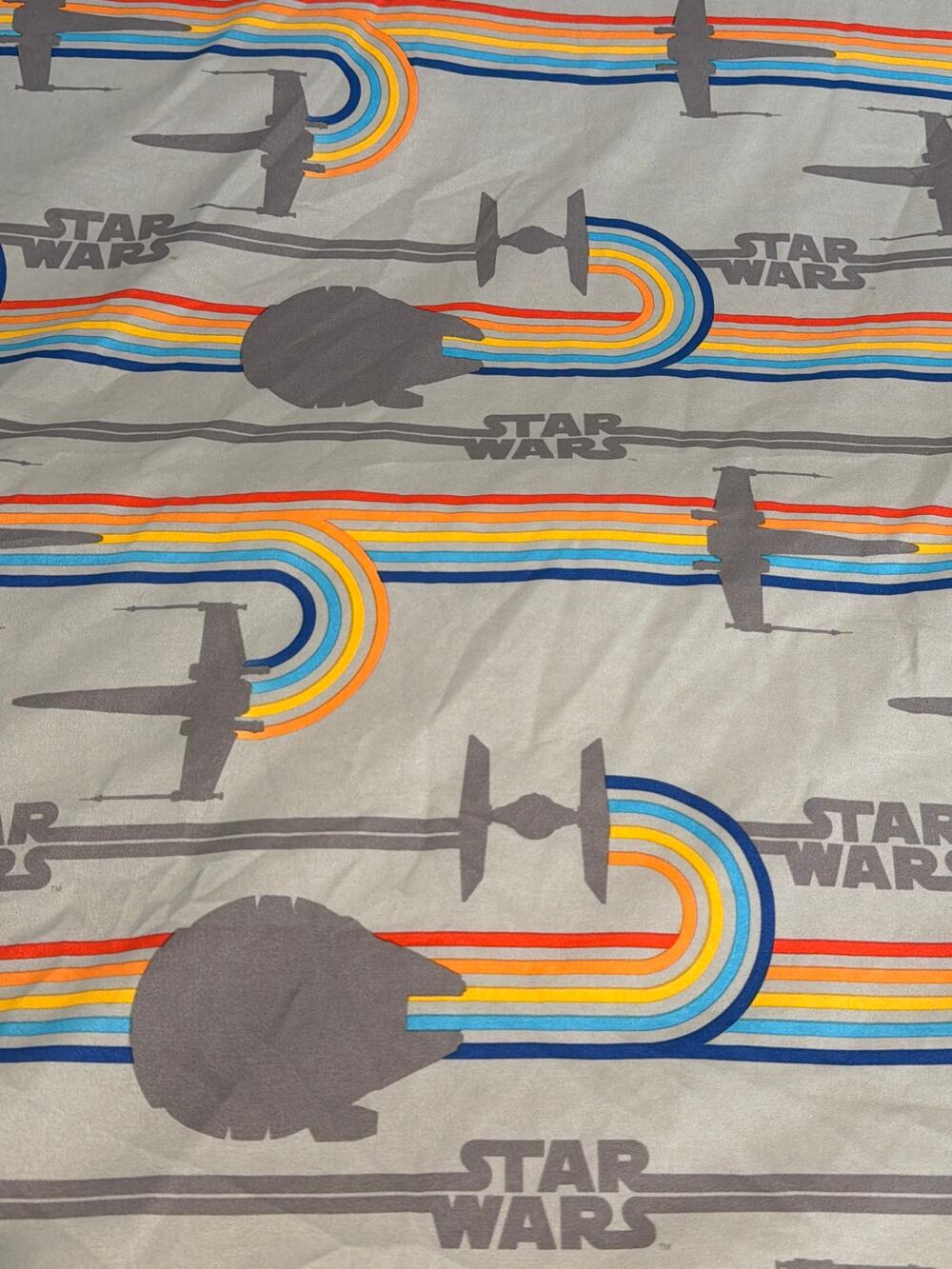 Star Wars 40th Anniversary Queen Flat Sheet Gray Rainbow Stripe Rare